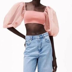 Zara Blush Pink Puff Sleeve Crop Top